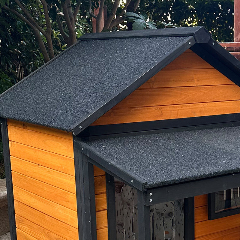 Modern Minimalist House-Shaped Cedar Wood Asphalt Stainless Steel Plastic Outdoor Waterproof Dog House Cat Bed With Balcony For Garden Cuvalon