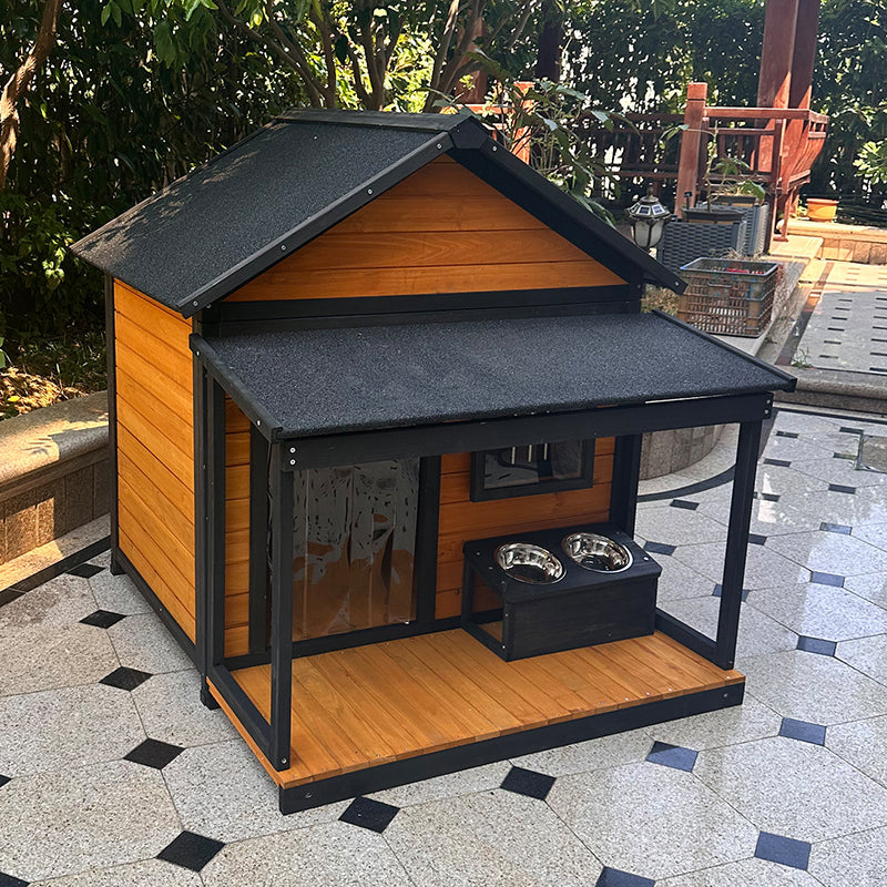 Modern Minimalist House-Shaped Cedar Wood Asphalt Stainless Steel Plastic Outdoor Waterproof Dog House Cat Bed With Balcony For Garden Cuvalon