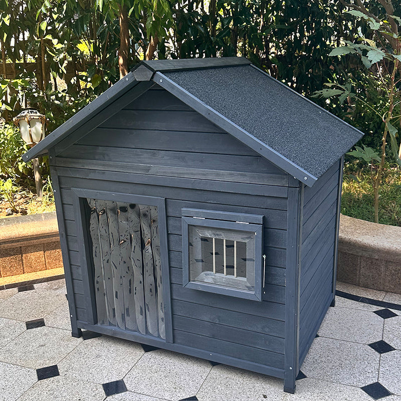 Modern Minimalist House-Shaped Cedar Wood Asphalt Stainless Steel Plastic Outdoor Waterproof Dog House Cat Bed With Balcony For Garden Cuvalon