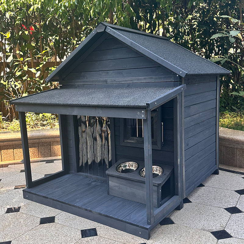 Modern Minimalist House-Shaped Cedar Wood Asphalt Stainless Steel Plastic Outdoor Waterproof Dog House Cat Bed With Balcony For Garden Cuvalon