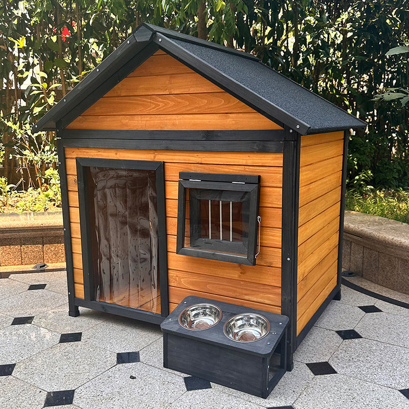 Modern Minimalist House-Shaped Cedar Wood Asphalt Stainless Steel Plastic Outdoor Waterproof Dog House Cat Bed With Balcony For Garden Cuvalon