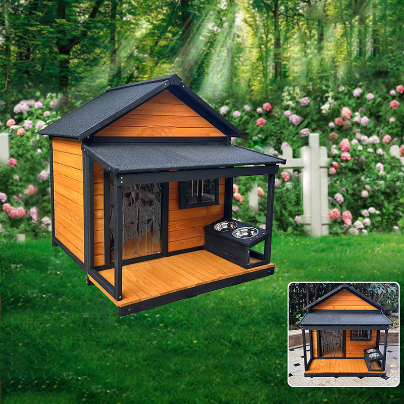 Modern Minimalist House-Shaped Cedar Wood Asphalt Stainless Steel Plastic Outdoor Waterproof Dog House Cat Bed With Balcony For Garden Cuvalon