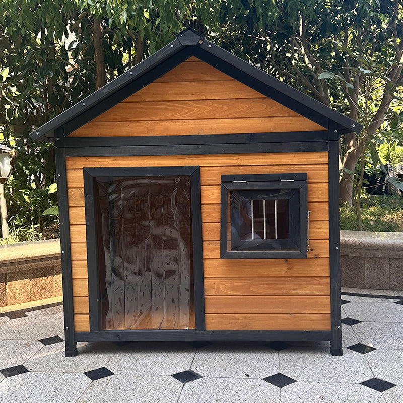 Modern Minimalist House-Shaped Cedar Wood Asphalt Stainless Steel Plastic Outdoor Waterproof Dog House Cat Bed With Balcony For Garden Cuvalon