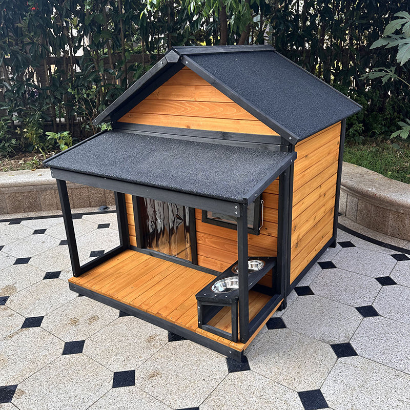 Modern Minimalist House-Shaped Cedar Wood Asphalt Stainless Steel Plastic Outdoor Waterproof Dog House Cat Bed With Balcony For Garden Cuvalon
