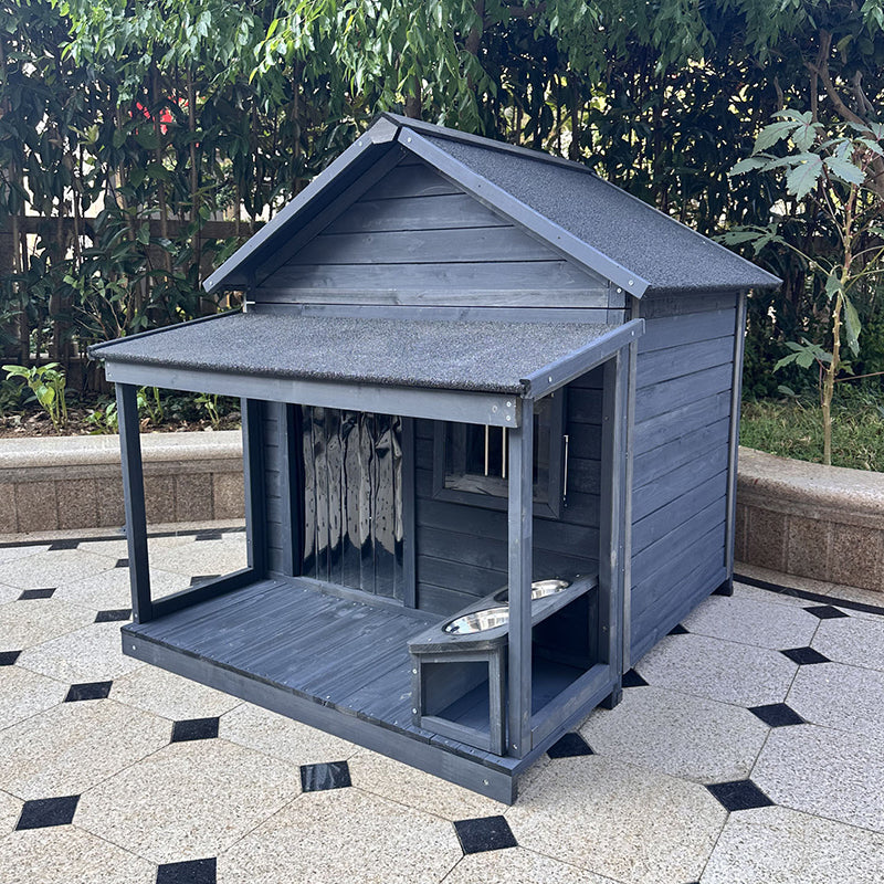 Modern Minimalist House-Shaped Cedar Wood Asphalt Stainless Steel Plastic Outdoor Waterproof Dog House Cat Bed With Balcony For Garden Cuvalon