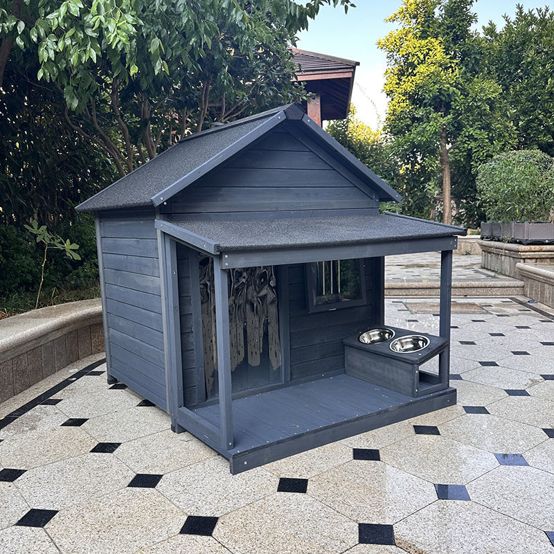 Modern Minimalist House-Shaped Cedar Wood Asphalt Stainless Steel Plastic Outdoor Waterproof Dog House Cat Bed With Balcony For Garden Cuvalon