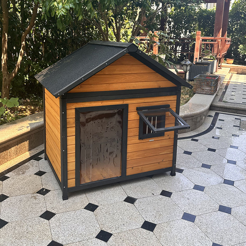 Modern Minimalist House-Shaped Cedar Wood Asphalt Stainless Steel Plastic Outdoor Waterproof Dog House Cat Bed With Balcony For Garden Cuvalon