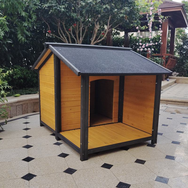 Modern Minimalist House-Shaped Cedar Wood Asphalt Stainless Steel Plastic Outdoor Waterproof Dog House Cat Bed With Balcony For Garden Cuvalon