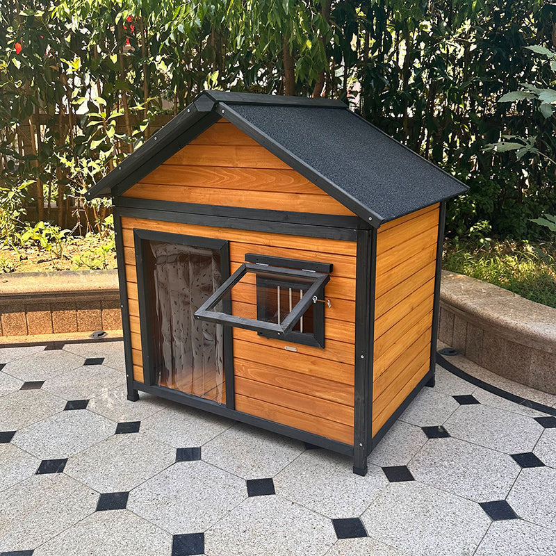Modern Minimalist House-Shaped Cedar Wood Asphalt Stainless Steel Plastic Outdoor Waterproof Dog House Cat Bed With Balcony For Garden Cuvalon