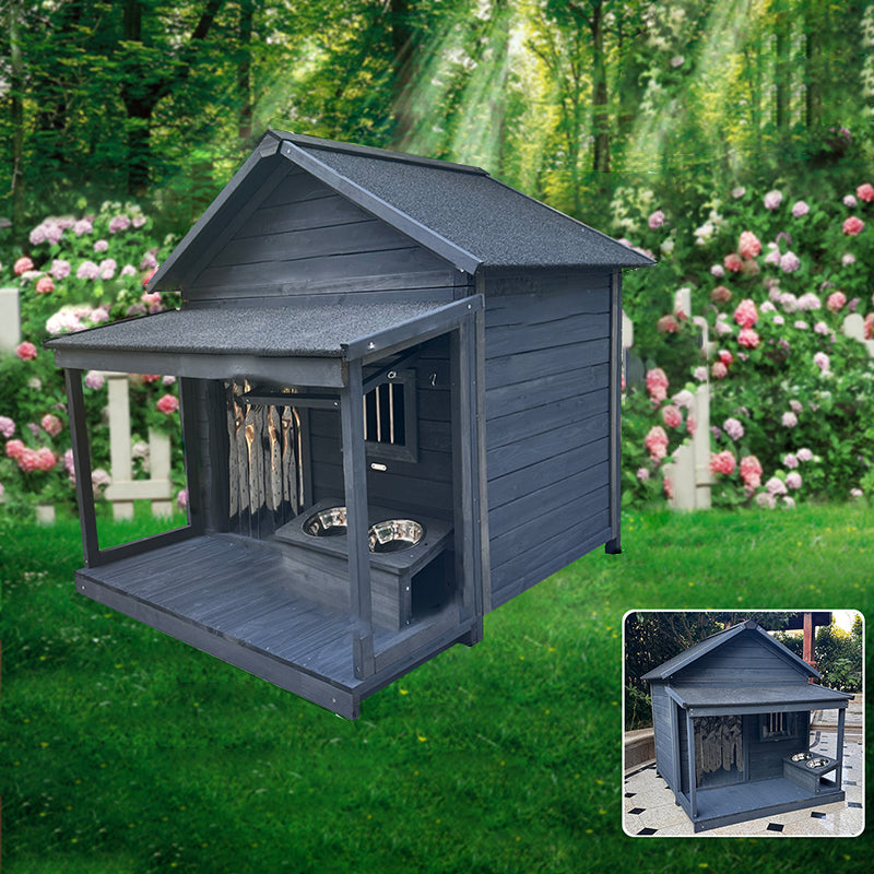 Modern Minimalist House-Shaped Cedar Wood Asphalt Stainless Steel Plastic Outdoor Waterproof Dog House Cat Bed With Balcony For Garden Cuvalon