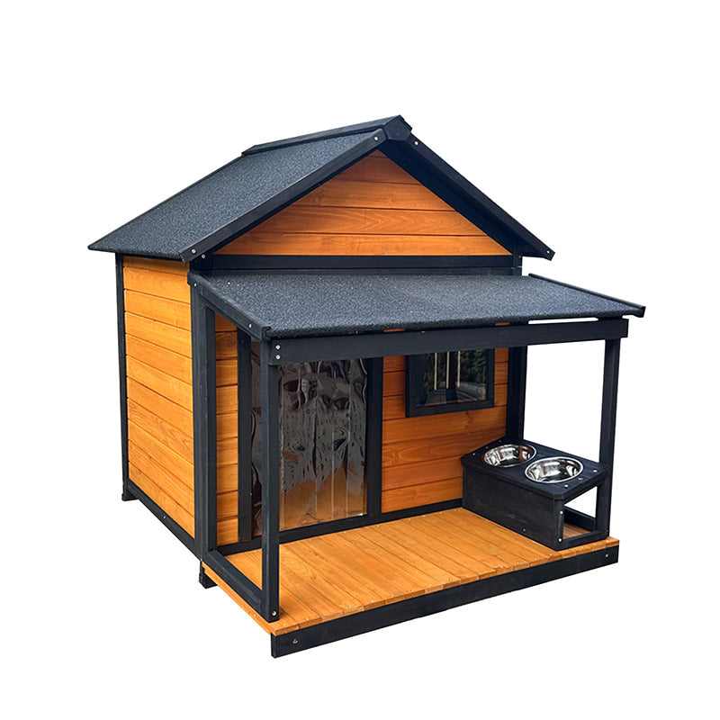Modern Minimalist House-Shaped Cedar Wood Asphalt Stainless Steel Plastic Outdoor Waterproof Dog House Cat Bed With Balcony For Garden Cuvalon