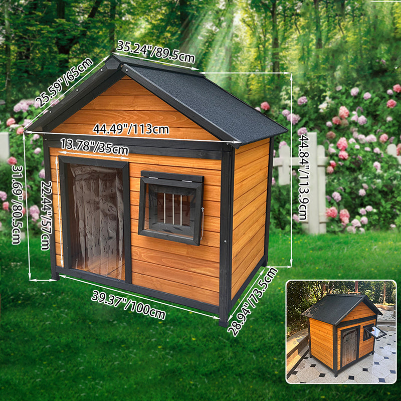 Modern Minimalist House-Shaped Cedar Wood Asphalt Stainless Steel Plastic Outdoor Waterproof Dog House Cat Bed With Balcony For Garden Cuvalon
