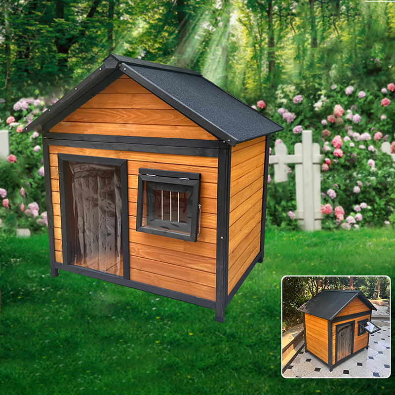 Modern Minimalist House-Shaped Cedar Wood Asphalt Stainless Steel Plastic Outdoor Waterproof Dog House Cat Bed With Balcony For Garden Cuvalon