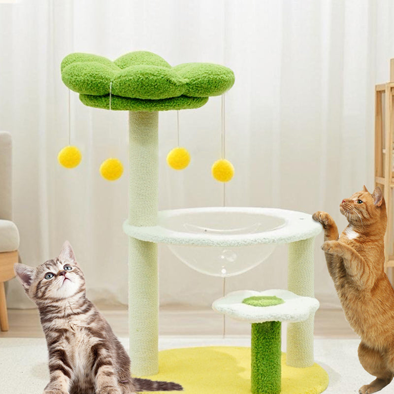 Contemporary Creative Flower-Shaped Cylindrical Particleboard Plastic Teddy Fleece Paper Tube Cotton-Linen Cat Tree & Condo 1-Condo For Living Room Cuvalon