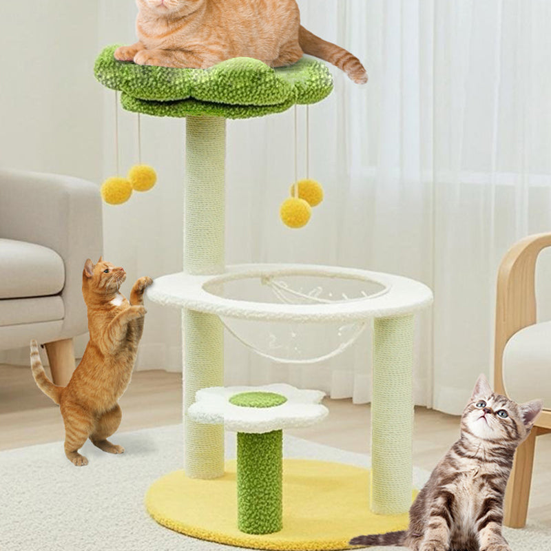 Contemporary Creative Flower-Shaped Cylindrical Particleboard Plastic Teddy Fleece Paper Tube Cotton-Linen Cat Tree & Condo 1-Condo For Living Room Cuvalon