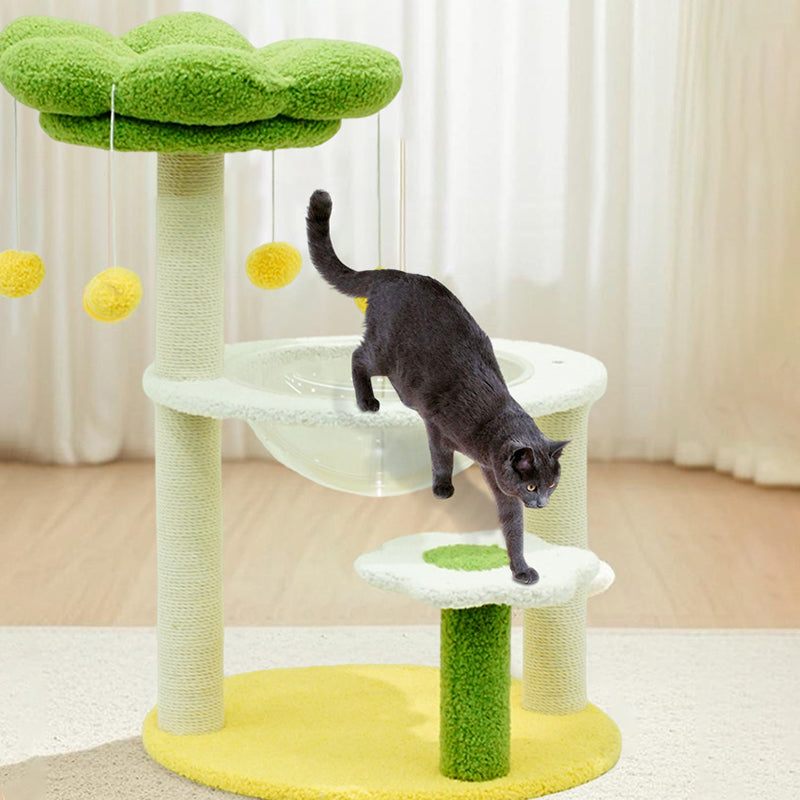Contemporary Creative Flower-Shaped Cylindrical Particleboard Plastic Teddy Fleece Paper Tube Cotton-Linen Cat Tree & Condo 1-Condo For Living Room Cuvalon