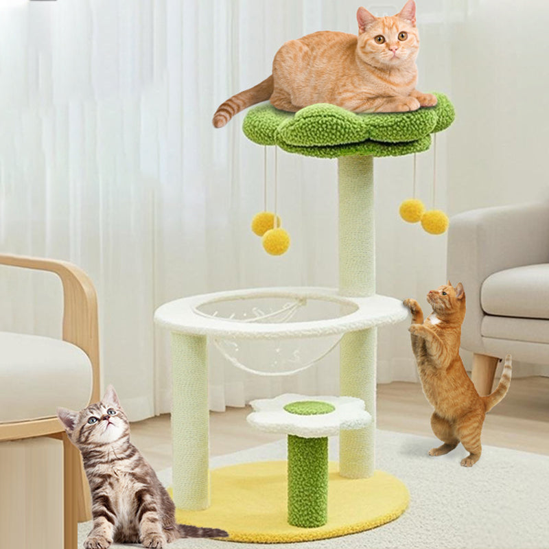 Contemporary Creative Flower-Shaped Cylindrical Particleboard Plastic Teddy Fleece Paper Tube Cotton-Linen Cat Tree & Condo 1-Condo For Living Room Cuvalon