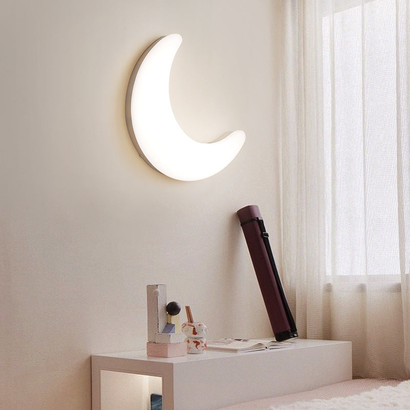 Modern Minimalist Iron & Acrylic Moon LED Wall Sconce Lamp For Kids Bedroom Cuvalon