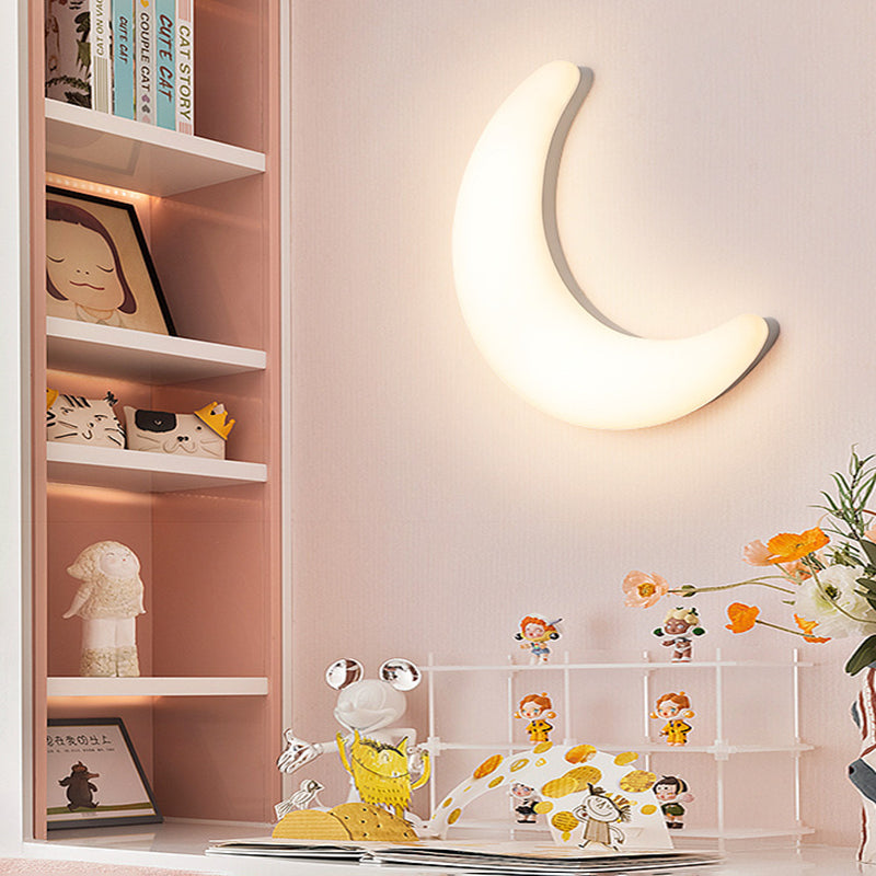 Modern Minimalist Iron & Acrylic Moon LED Wall Sconce Lamp For Kids Bedroom Cuvalon