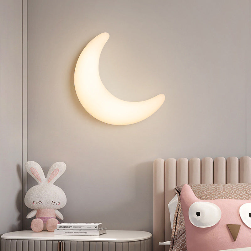Modern Minimalist Iron & Acrylic Moon LED Wall Sconce Lamp For Kids Bedroom Cuvalon