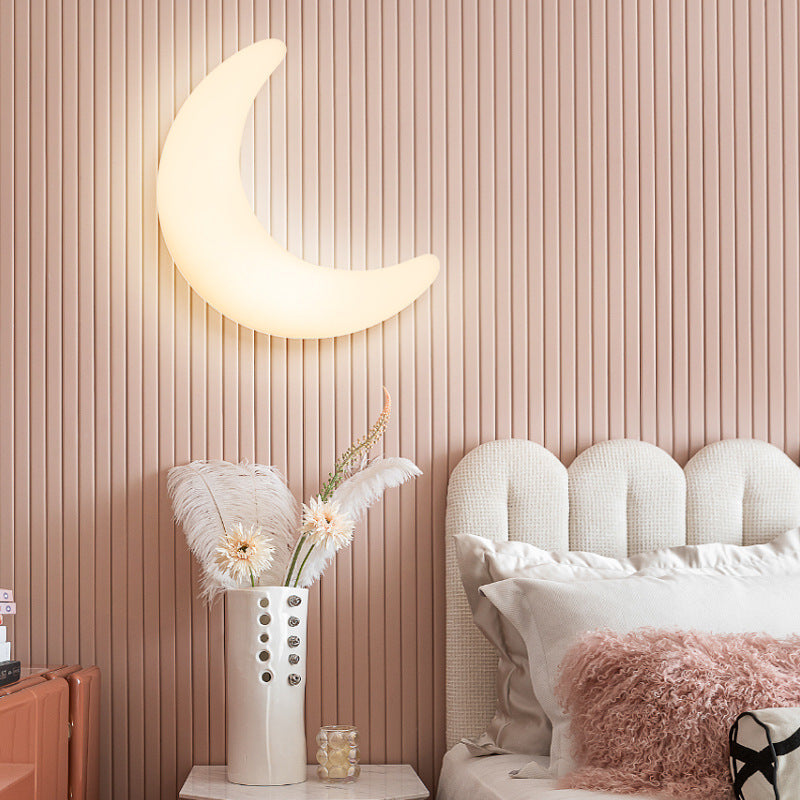 Modern Minimalist Iron & Acrylic Moon LED Wall Sconce Lamp For Kids Bedroom Cuvalon