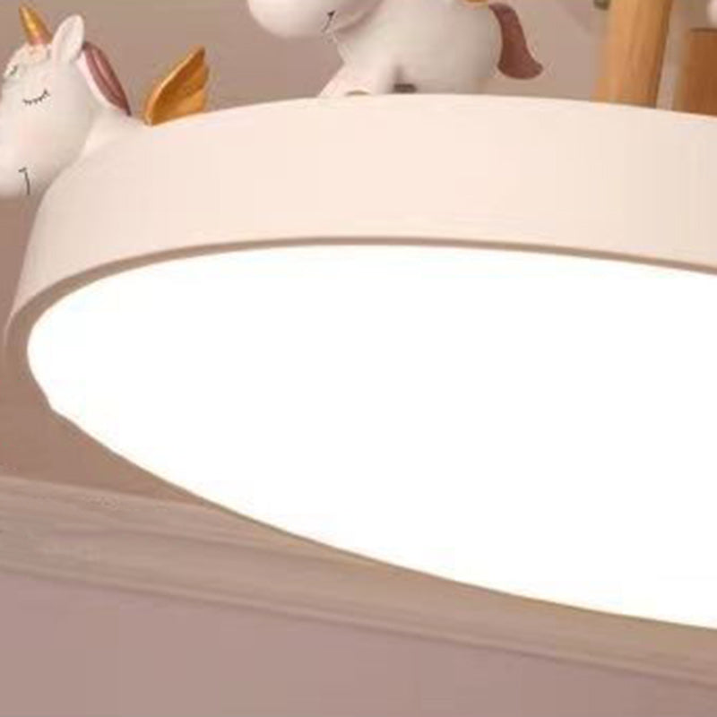 Contemporary Creative Resin Iron Acrylic Wood Unicorn Round LED Semi-Flush Mount Ceiling Light For Bedroom Cuvalon