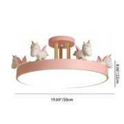 Contemporary Creative Resin Iron Acrylic Wood Unicorn Round LED Semi-Flush Mount Ceiling Light For Bedroom Cuvalon