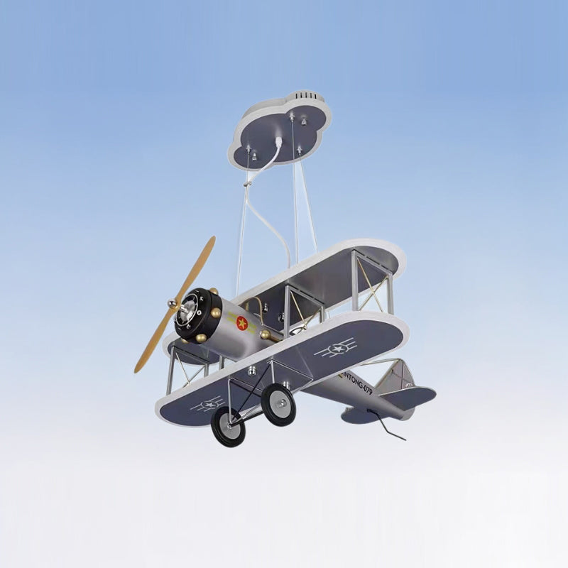 Contemporary Creative Kid Iron Resin Acrylic Airplane LED Chandelier For Bedroom Cuvalon