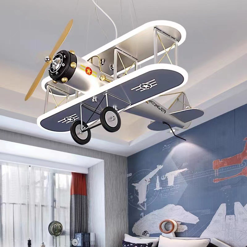 Contemporary Creative Kid Iron Resin Acrylic Airplane LED Chandelier For Bedroom Cuvalon