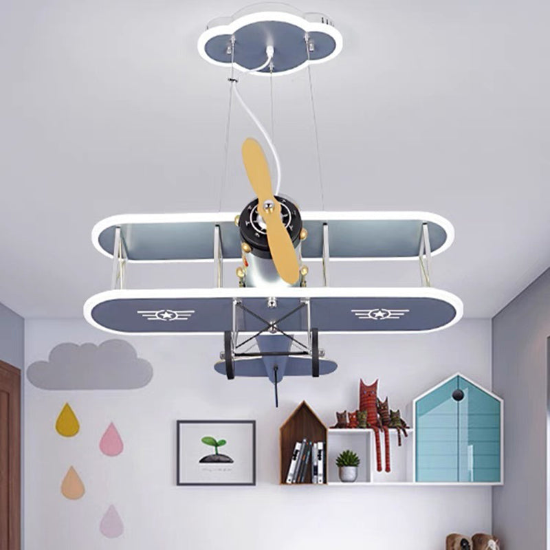 Contemporary Creative Kid Iron Resin Acrylic Airplane LED Chandelier For Bedroom Cuvalon