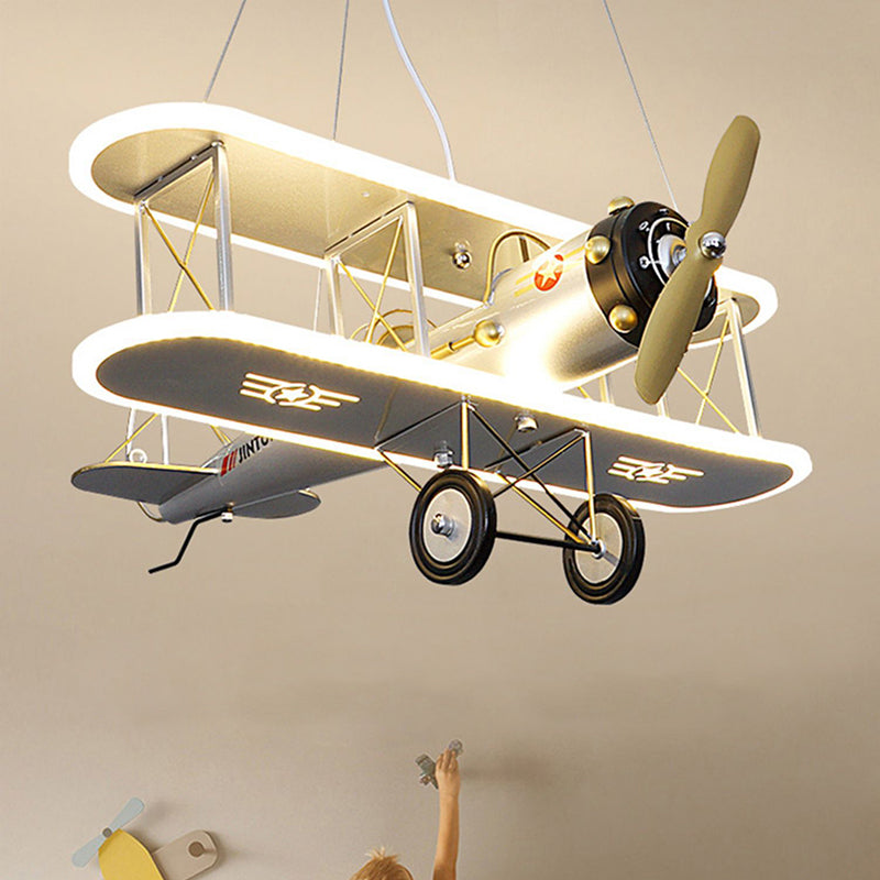 Contemporary Creative Kid Iron Resin Acrylic Airplane LED Chandelier For Bedroom Cuvalon