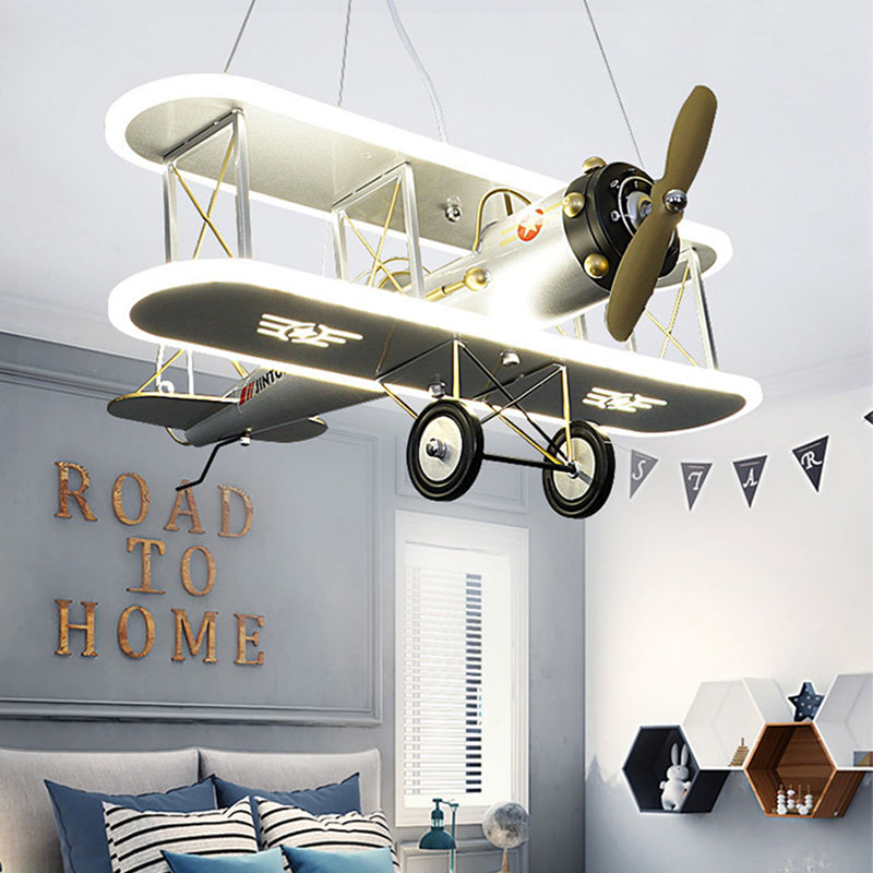 Contemporary Creative Kid Iron Resin Acrylic Airplane LED Chandelier For Bedroom Cuvalon