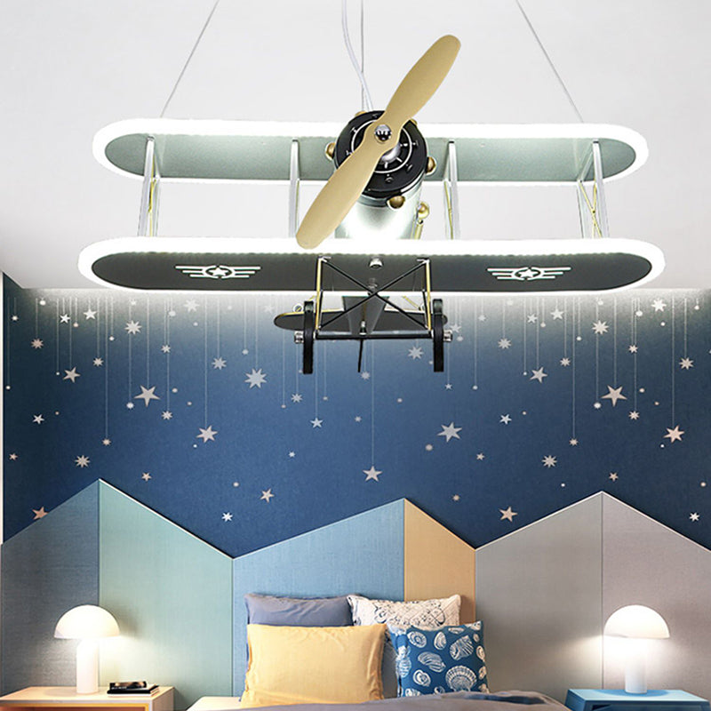 Contemporary Creative Kid Iron Resin Acrylic Airplane LED Chandelier For Bedroom Cuvalon