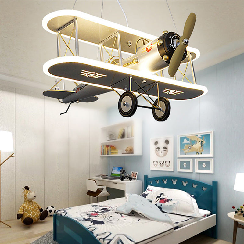 Contemporary Creative Kid Iron Resin Acrylic Airplane LED Chandelier For Bedroom Cuvalon