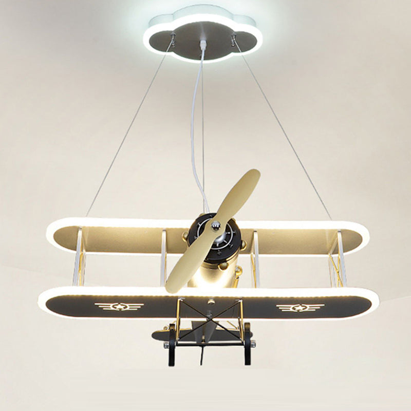 Contemporary Creative Kid Iron Resin Acrylic Airplane LED Chandelier For Bedroom Cuvalon