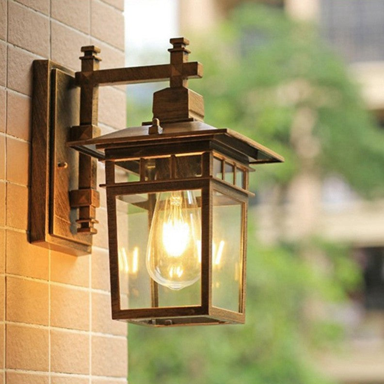 Traditional Rustic Cast Aluminum, Iron & Glass Rectangular 1-Light Wall Sconce Lamp For Outdoor Garden & Patio Cuvalon