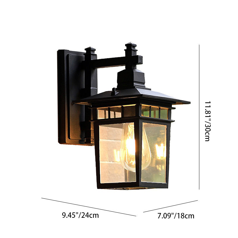 Traditional Rustic Cast Aluminum, Iron & Glass Rectangular 1-Light Wall Sconce Lamp For Outdoor Garden & Patio Cuvalon