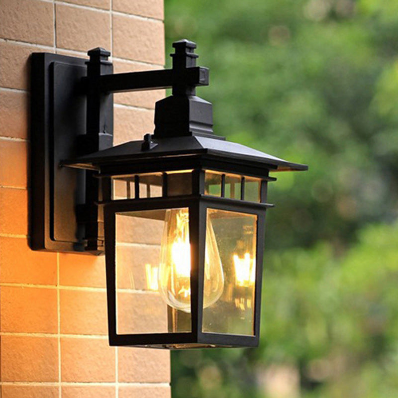 Traditional Rustic Cast Aluminum, Iron & Glass Rectangular 1-Light Wall Sconce Lamp For Outdoor Garden & Patio Cuvalon
