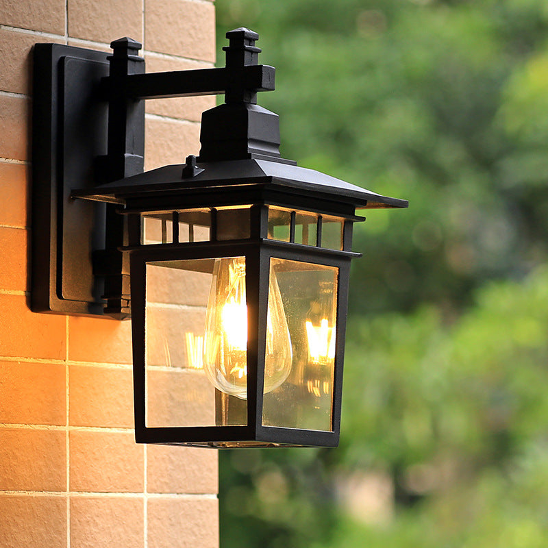 Traditional Rustic Cast Aluminum, Iron & Glass Rectangular 1-Light Wall Sconce Lamp For Outdoor Garden & Patio Cuvalon