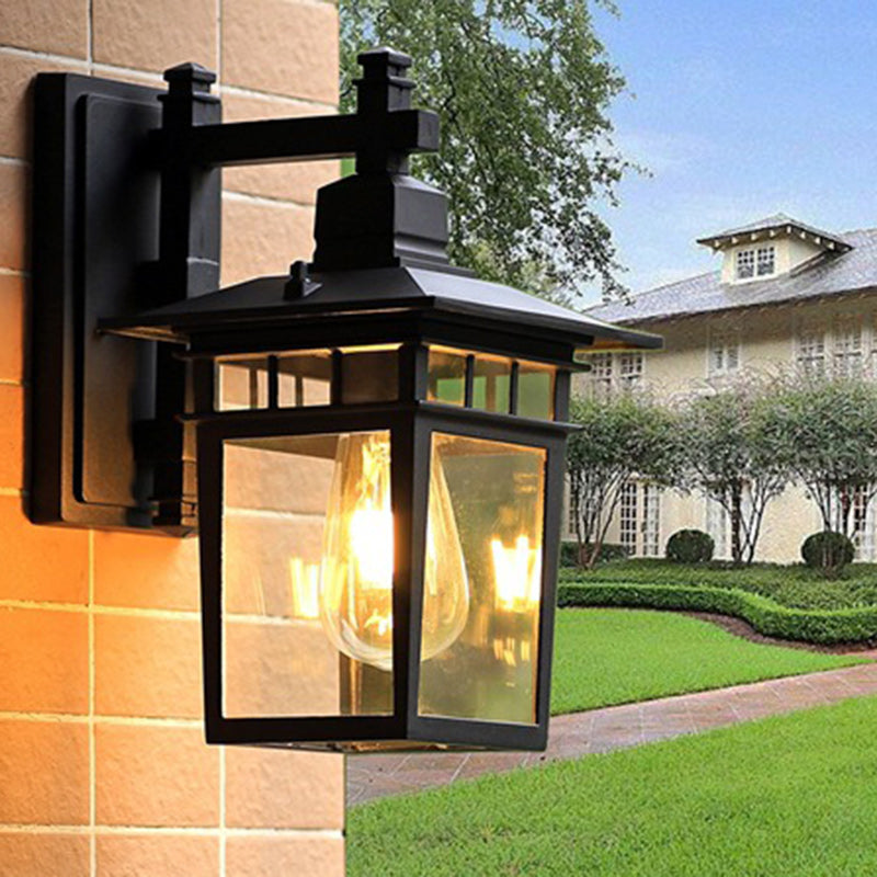 Traditional Rustic Cast Aluminum, Iron & Glass Rectangular 1-Light Wall Sconce Lamp For Outdoor Garden & Patio Cuvalon
