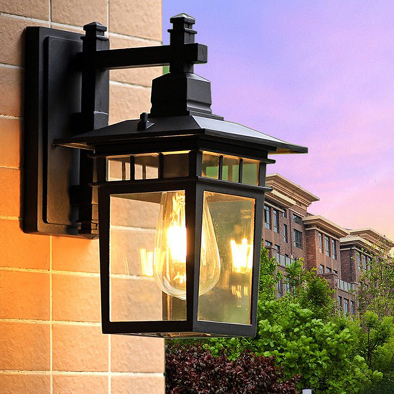 Traditional Rustic Cast Aluminum, Iron & Glass Rectangular 1-Light Wall Sconce Lamp For Outdoor Garden & Patio Cuvalon