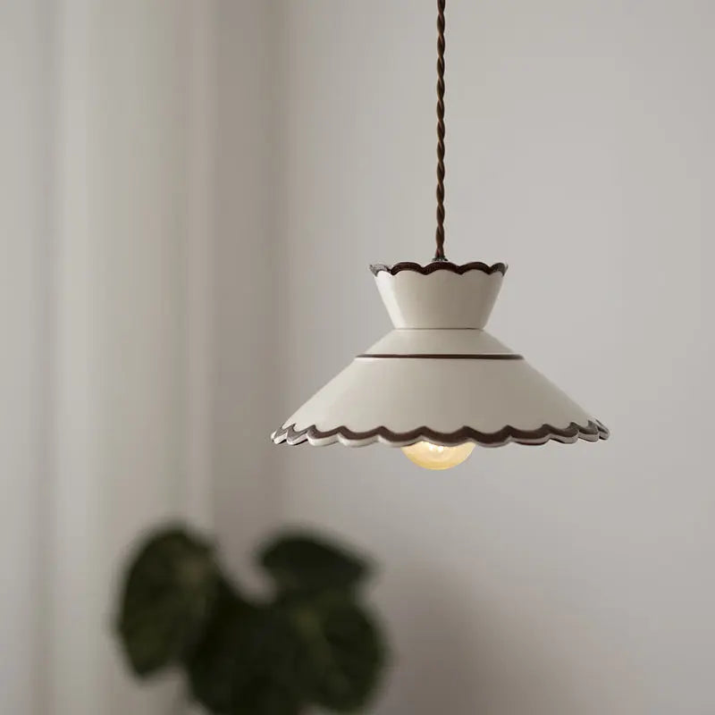 Traditional French Ceramic & Iron Cone Shaped 1-Light Pendant Light For Bedroom & Living Room Cuvalon