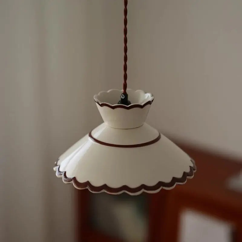 Traditional French Ceramic & Iron Cone Shaped 1-Light Pendant Light For Bedroom & Living Room Cuvalon