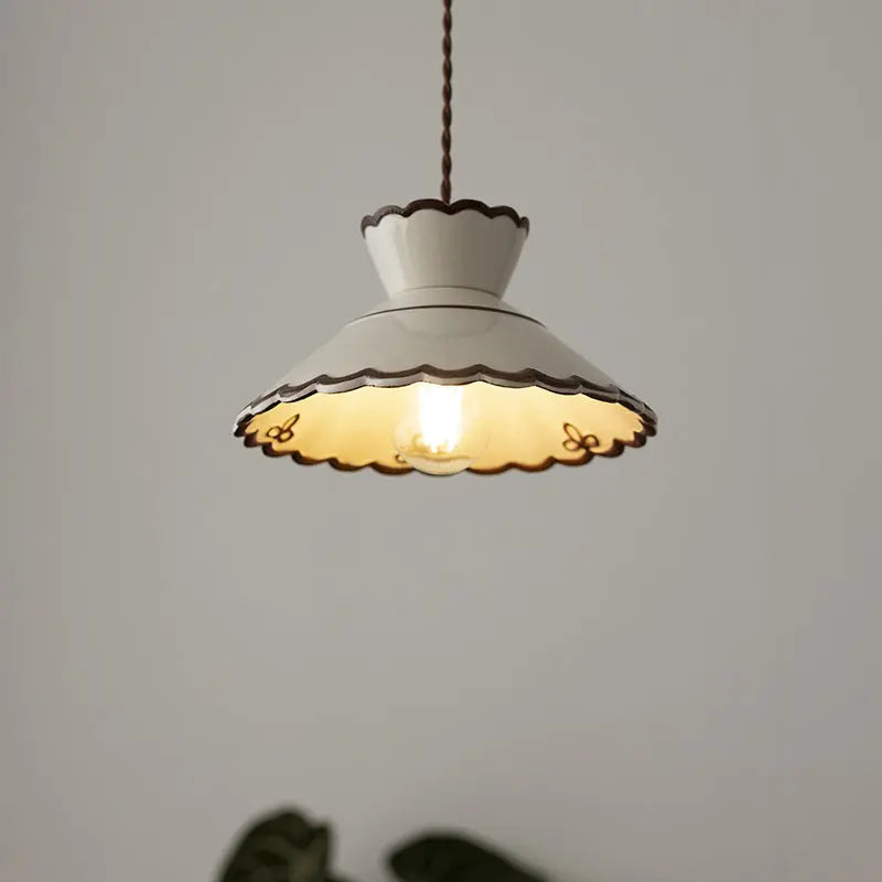 Traditional French Ceramic & Iron Cone Shaped 1-Light Pendant Light For Bedroom & Living Room Cuvalon