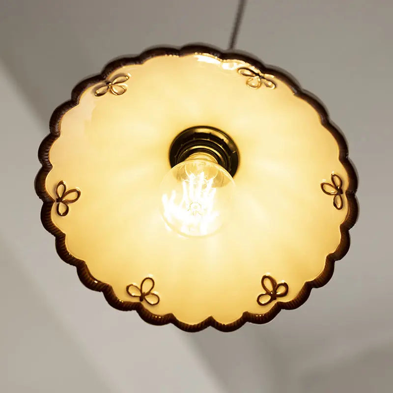 Traditional French Ceramic & Iron Cone Shaped 1-Light Pendant Light For Bedroom & Living Room Cuvalon