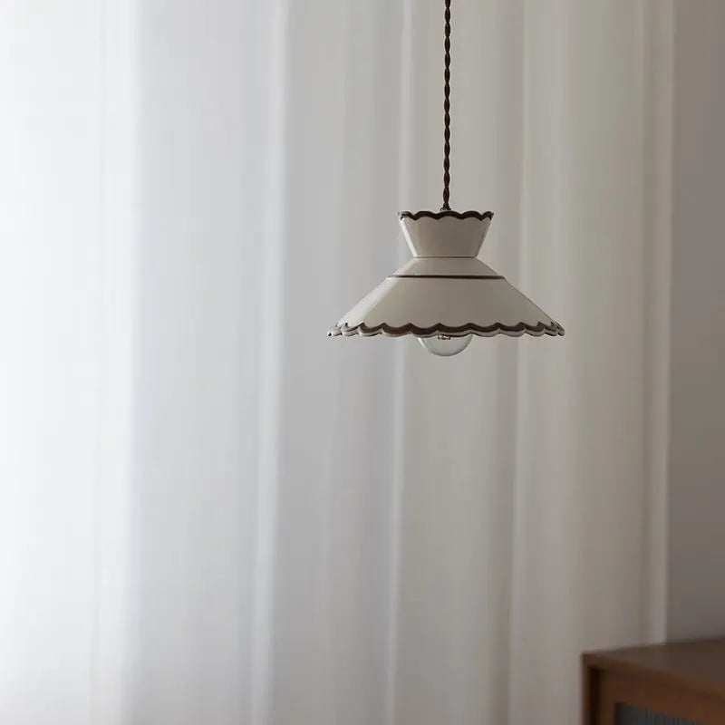 Traditional French Ceramic & Iron Cone Shaped 1-Light Pendant Light For Bedroom & Living Room Cuvalon