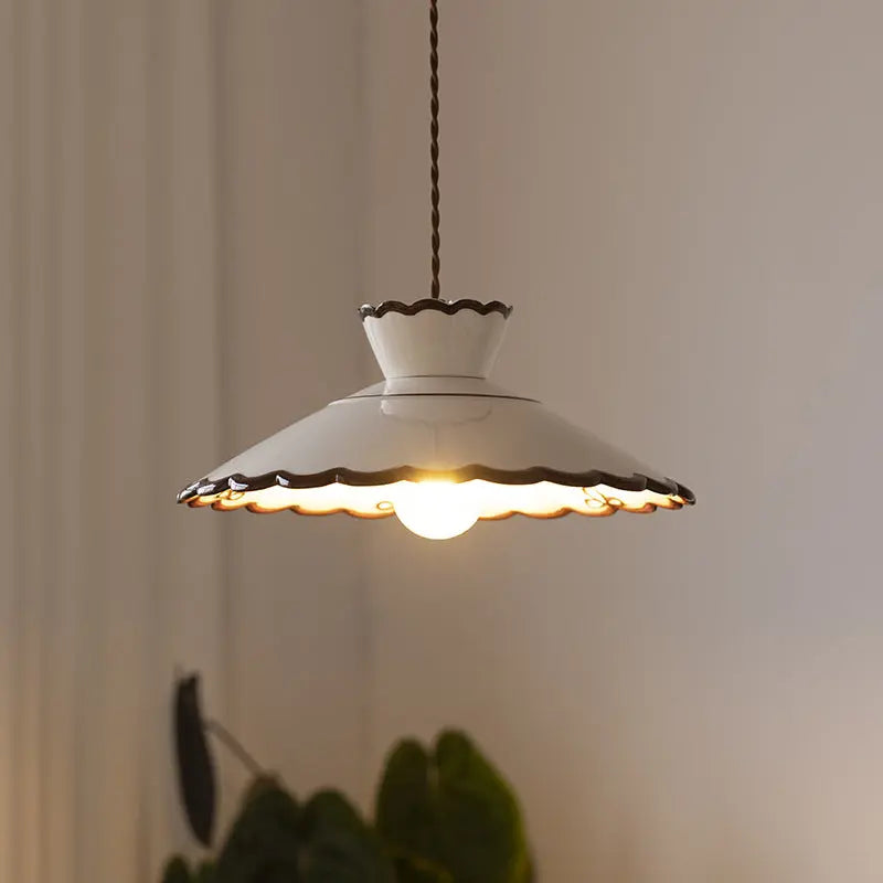 Traditional French Ceramic & Iron Cone Shaped 1-Light Pendant Light For Bedroom & Living Room Cuvalon