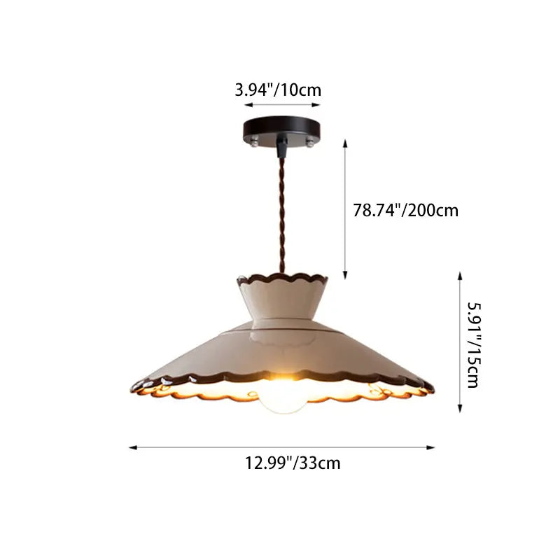 Traditional French Ceramic & Iron Cone Shaped 1-Light Pendant Light For Bedroom & Living Room Cuvalon