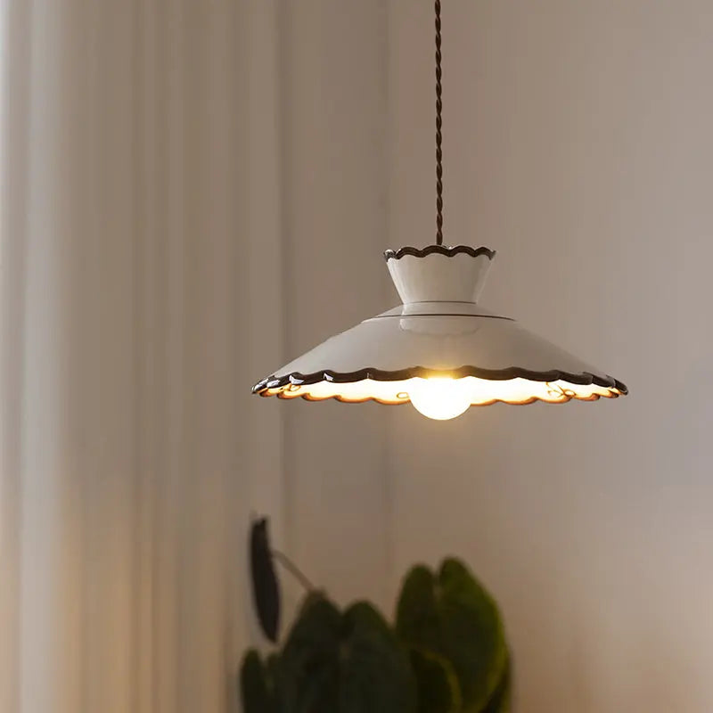 Traditional French Ceramic & Iron Cone Shaped 1-Light Pendant Light For Bedroom & Living Room Cuvalon