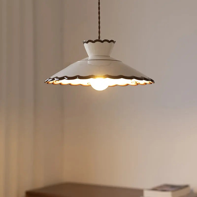 Traditional French Ceramic & Iron Cone Shaped 1-Light Pendant Light For Bedroom & Living Room Cuvalon
